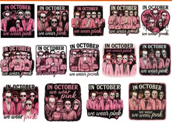 In October We Wear Pink Horror Friend Movie Bundle PNG, Horror Friend Png Bundle, Movie Friends Horror , In October We Wear Pink Png Bundle