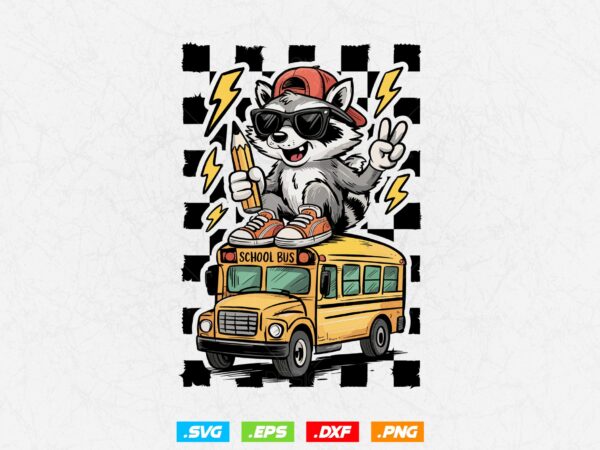 Back to school t-shirt design svg png, first day of school, teacher coquette png, retro cool raccoon, trendy cute funny school vibes