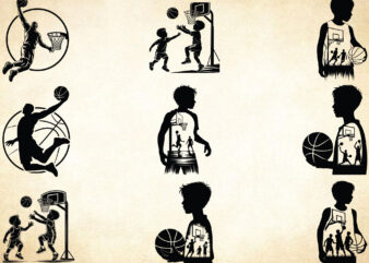 Basketball Silhouette SVG Bundle, Sport Lover Shirt, Basketball Clipart