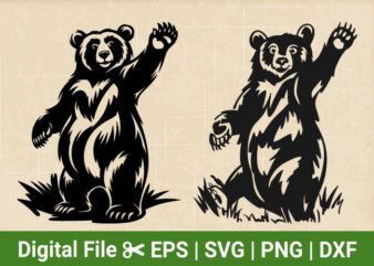 grizzly bear SVG, Bold Bear T-Shirt Design with Raised Paws – Black and White Graphic Art for Animal Lovers