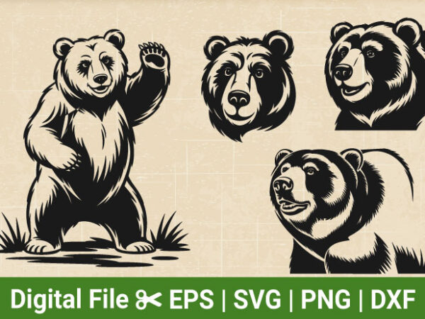 Grizzly bear cricut svg bundle, wild animal cute woodland vector graphics, funny woodland animal christmas, funny wild animal halloween.