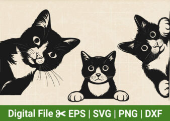Peeking Cat SVG Bundle, Cute Cat SVG files, curious Pet Vector, Kitten svg, Cut Files for Cricut & Silhouette in Svg,