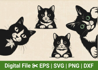 Peeking Cat SVG Bundle, Cute Cat SVG files, curious Pet Vector, Kitten svg, Cut Files for Cricut & Silhouette in Svg,