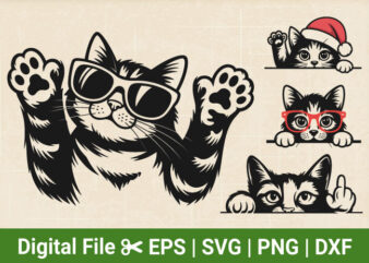 Peeking Cat SVG Bundle, Cute Cat SVG files, curious Pet Vector, Kitten svg, Cut Files for Cricut & Silhouette in Svg,