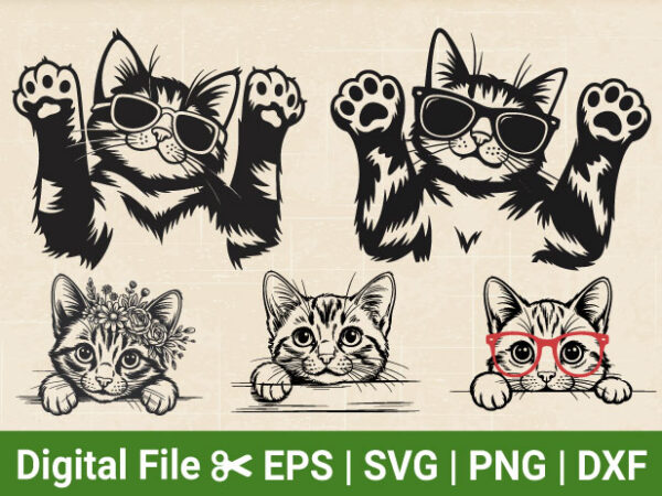 Peeking cat svg bundle, cute cat svg files, curious pet vector, kitten svg, cut files for cricut & silhouette in svg,