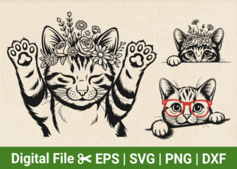 Peeking Cat SVG Bundle, Cute Cat SVG files, curious Pet Vector, Kitten svg, Cut Files for Cricut & Silhouette in Svg,