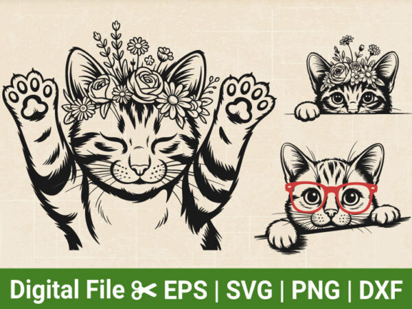 Peeking cat svg bundle, cute cat svg files, curious pet vector, kitten svg, cut files for cricut & silhouette in svg,