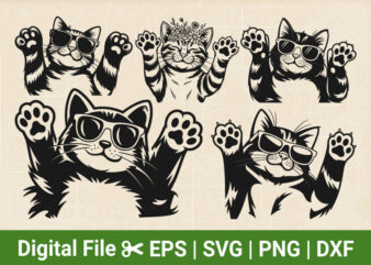 Peeking Cat SVG Bundle, Cute Cat SVG files, curious Pet Vector, Kitten svg, Cut Files for Cricut & Silhouette in Svg,