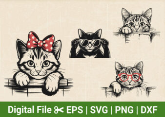 Peeking Cat SVG Bundle, Ginger Cat Peeking svg, vector graphic cut file for cat, Cat SVG files for Cricut,