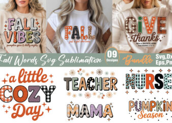 Fall Words T-shirt Sublimation Bundle Fall Words Svg Sublimation Bundle