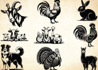 Farm Animals Svg Bundle, Animal Silhouettes, Farm Animal Clipart