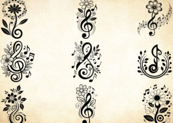 Floral Music Symbols Svg Bundle, Music Lover Shirt, Music Clipart