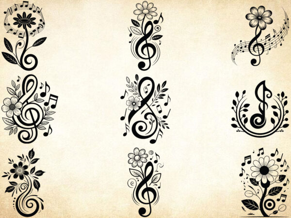 Floral music symbols svg bundle, music lover shirt, music clipart t shirt graphic design Floral music symbols svg bundle, music lover shirt, music clipart t shirt graphic design