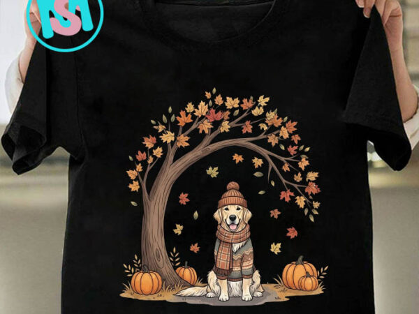 Golden retriever autumn png, hello autumn png, dog png, fall png instant download t shirt design template