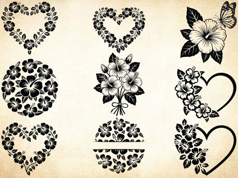 Hibiscus Flower Svg Bundle, Hibiscus Clip Art, Hibiscus Flower Digital Arts