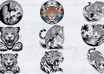 Jaguar SVG Bundle, Jungle Wildlife Vector Art, Animal Svg, Safari Animal Head Svg