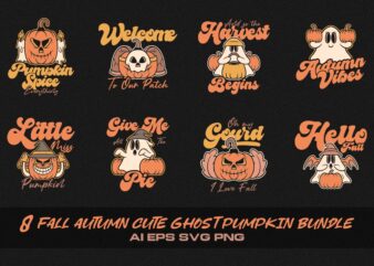 Fall Autumn Cute Ghostpumpkin T-shirt Designs Bundle