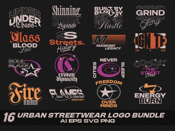 Urban streetwear logo t-shirt designs bundle