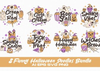 Funny Halloween Doodles T-shirt Designs Bundle