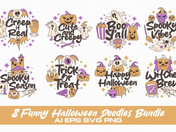 Funny halloween doodles t-shirt designs bundle