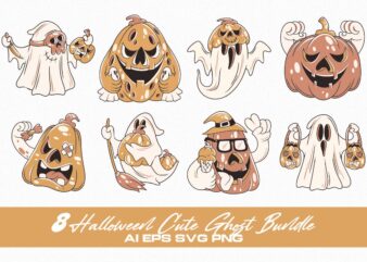 Halloween Cute Ghost T-shirt Designs Bundle