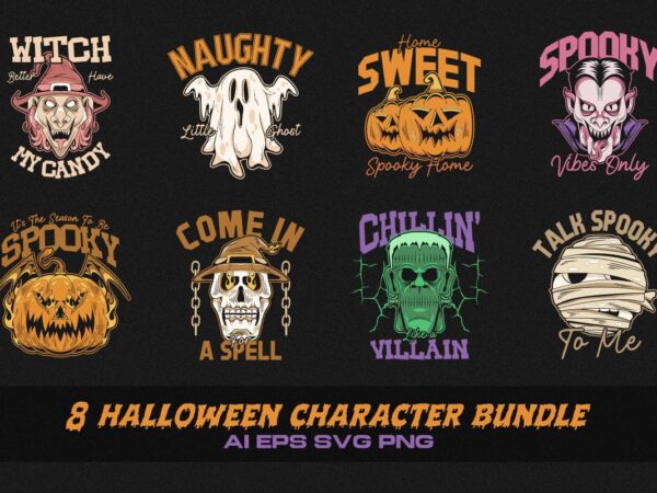 Halloween character t-shirt designs bundle