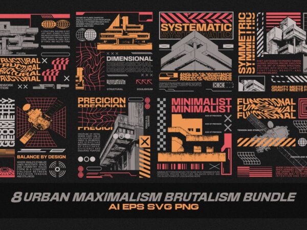 Urban maximalism brutalism t-shirt designs bundle