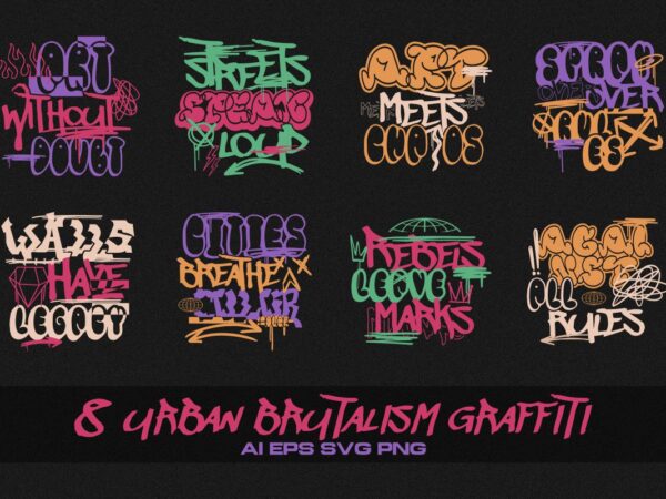 Urban brutalism graffiti t-shirt designs bundle