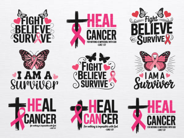 Empowering breast cancer awareness t-shirt designs – awareness svg, jesus s fight, believe, survive with inspirational quotes & pink ribbons