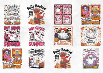 Adorable Halloween and Fall Ghost, Skeleton, and Dragon T-shirt Designs – Spooky, Cute, and Fun Halloween Themes with Pumpkins, Ghosts, and