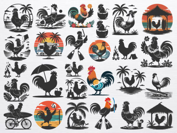 27 funny chicken rooster svg, summer fighter chicken svg bundle, rooster clipart shirt.