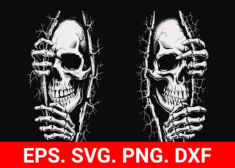 Halloween Peeking Skull svg, Haloween Skeleton Svg, Pumpkin vector t-shirt design.