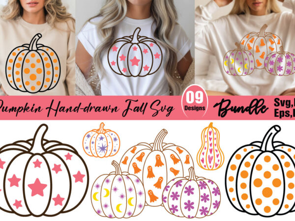Pumpkin hand-drawn fall t-shirt sublimation bundle pumpkin hand-drawn fall svg sublimation bundle