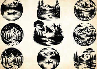 River Scene SVG Bundle, Mountain River Svg, Nature Landscape Dxf
