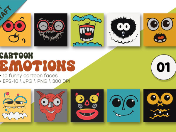 Set of cartoon emotions 01 t shirt template vector