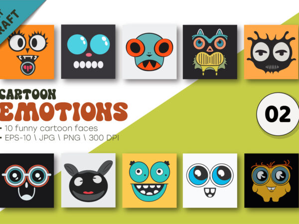 Set of cartoon emotions 02 t shirt template vector Set of cartoon emotions 02 t shirt template vector