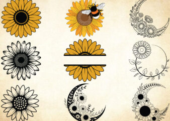9 Sunflower Svg Bundle, Sunflower Silhouette Svg, Flower Svg