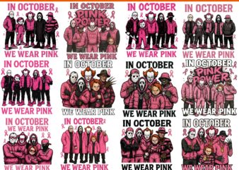 In October We Wear Pink Horror Friend Movie Bundle PNG, Horror Friend Png Bundle, 100 PNG Movie Friends, In October We Wear Pink Png Bundle,