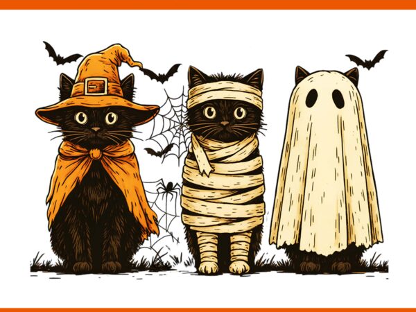 Black cat pumpkin ghost cat retro halloween gothic png t shirt template