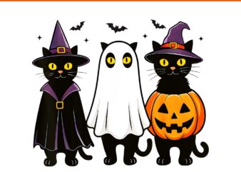 Black Cat Ghost Witch Halloween PNG, Black Cat Halloween PNG