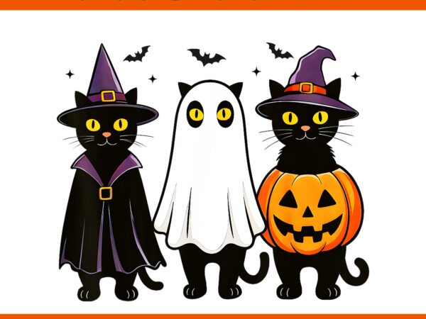 Black cat ghost witch halloween png, black cat halloween png t shirt template