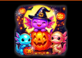 Cute Axolotl Jack O Lantern Halloween PNG