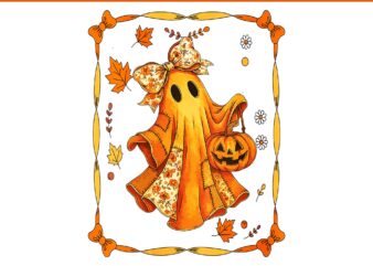 Denim Ghost Patchwork Spooky Ghost Bow Halloween PNG