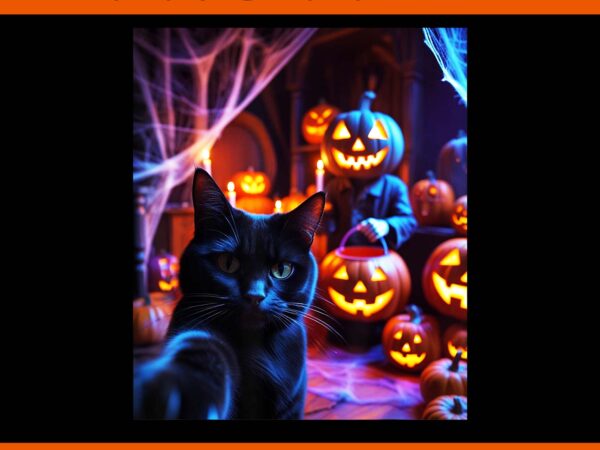 Cat selfie with jack o’ lantern halloween png t shirt vector file
