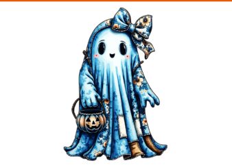 Halloween Blue Denim Boo Ghost Floral Coquette Fall Pumpkin PNG