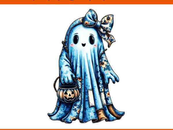 Halloween blue denim boo ghost floral coquette fall pumpkin png graphic t shirt