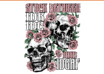 Skeleton Stuck Between IDK IDC IDGAF Halloween Floral PNG
