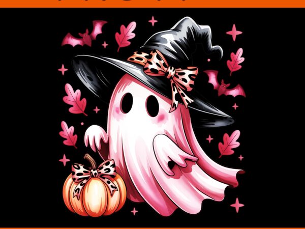 Pink halloween ghost witch coquette breast cancer awareness png t shirt illustration
