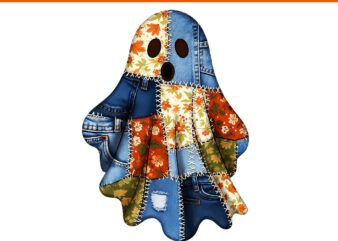 Halloween Blue Denim Boo Ghost Floral Coquette Fall Pumpkin PNG