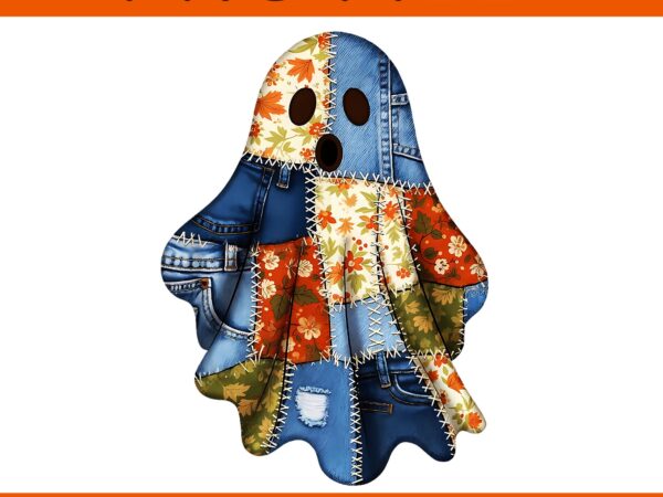 Halloween blue denim boo ghost floral coquette fall pumpkin png graphic t shirt